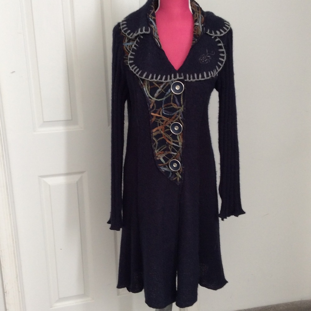 Long navy blue Sloni embroidered sweater